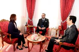 Image du Maroc Professionnelle de  Sa Majesté le Roi Mohammed VI a reçu au Palais Royal à Rabat, Mme Dounia Ben Abbas Tâarji, nouvelle présidente du directoire du Fonds Hassan II pour le développement économique et social, Lundi 11 Février 2019. Cette audience s'est déroulée en présence du ministre de l'Economie et des Finances, M. Mohamed Benchaaboun. (Photo/ SPPR) via Jalilbounhar.com 